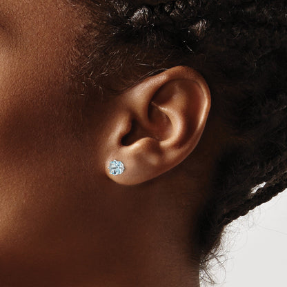 14k White Gold 5mm Princess Aquamarine Post Earrings