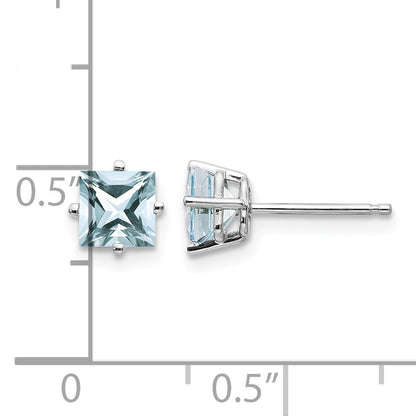 14k White Gold 5mm Princess Aquamarine Post Earrings