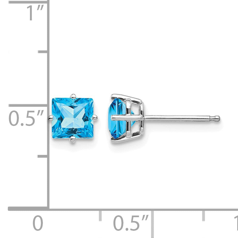 14k White Gold 5mm Princess-cut Blue Topaz Post Earrings
