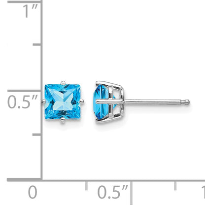 14k White Gold 5mm Princess-cut Blue Topaz Post Earrings