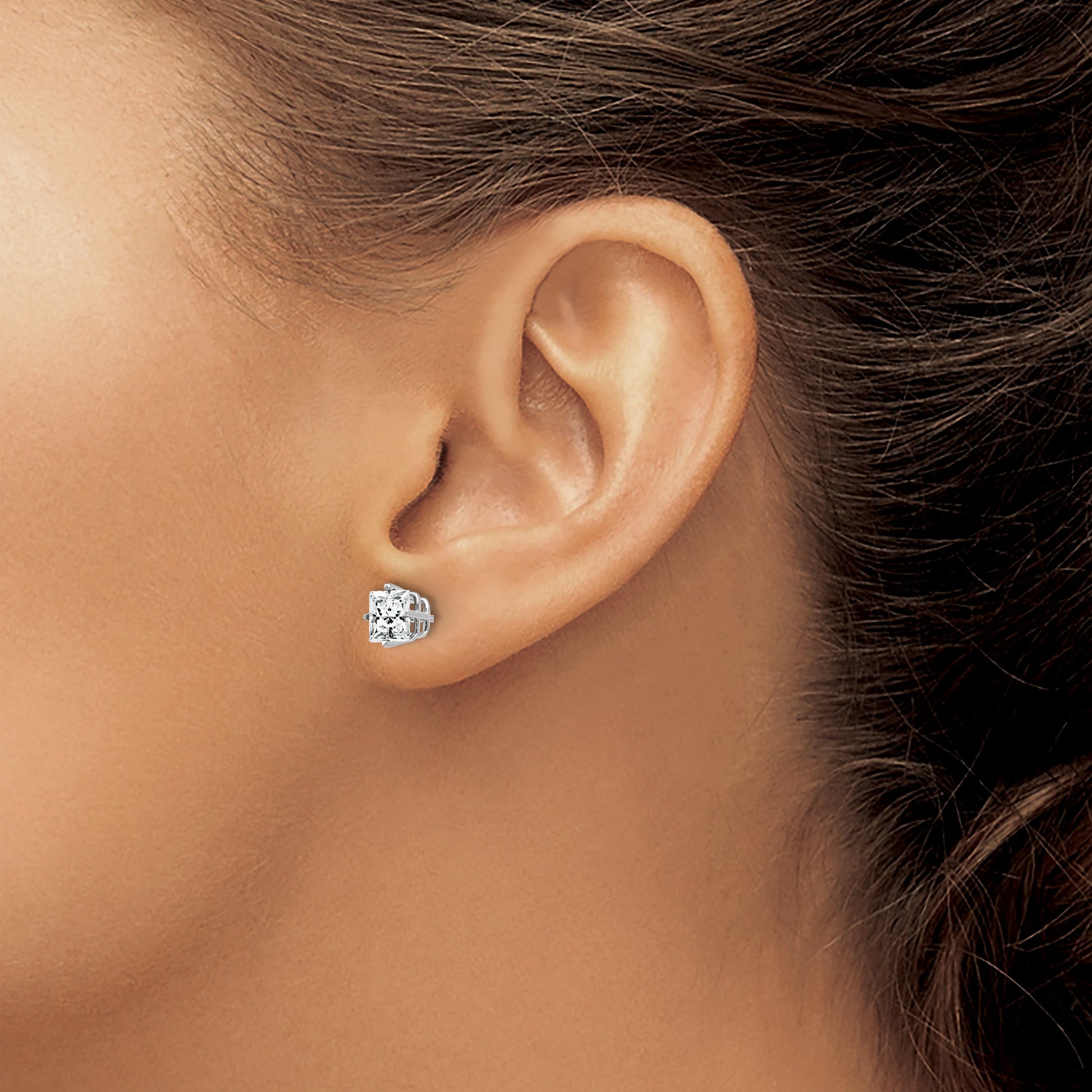 14k White Gold 5mm Princess-cut Cubic Zirconia Post Earrings