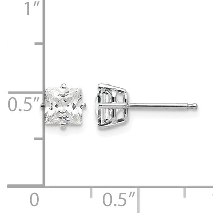 14k White Gold 5mm Princess-cut Cubic Zirconia Post Earrings