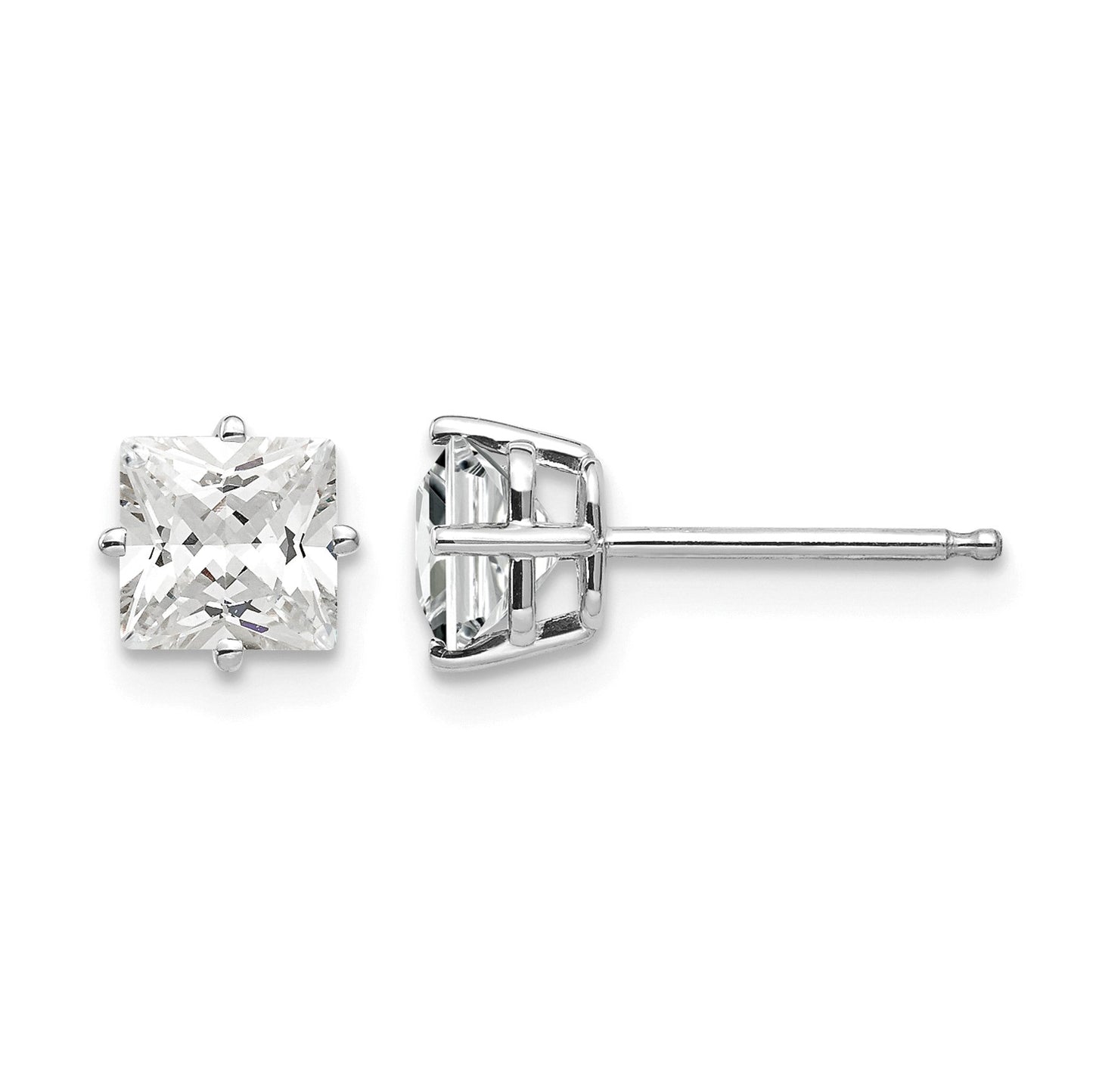 14k White Gold 5mm Princess-cut Cubic Zirconia Post Earrings