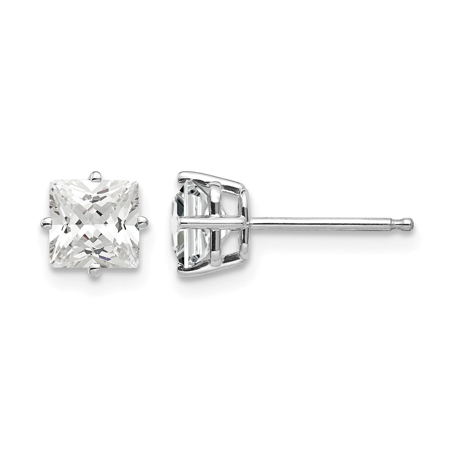 14k White Gold 5mm Princess-cut Cubic Zirconia Post Earrings