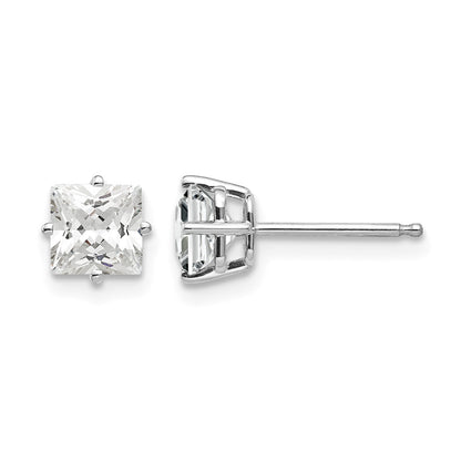 14k White Gold 5mm Princess-cut Cubic Zirconia Post Earrings