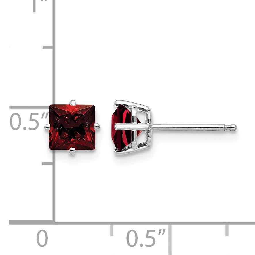 14k White Gold 5mm Princess-cut Garnet Post Earrings