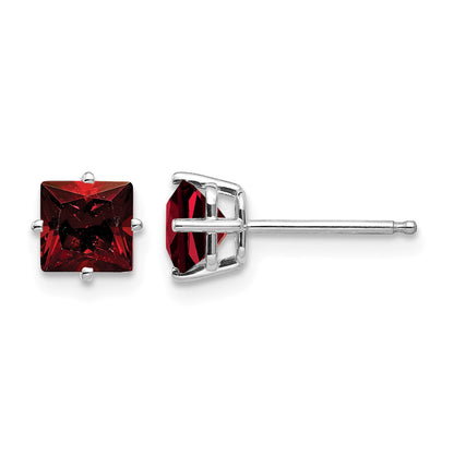 14k White Gold 5mm Princess-cut Garnet Post Earrings