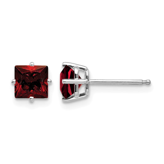 14k White Gold 5mm Princess-cut Garnet Post Earrings