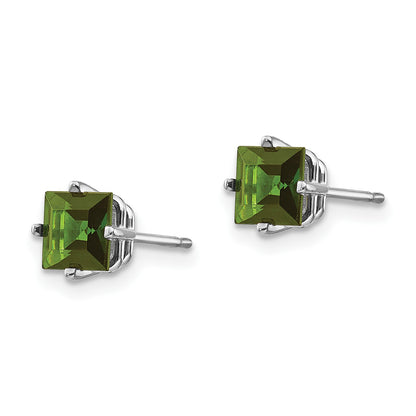 14k White Gold 5mm Princess Green Tourmaline Post Earrings