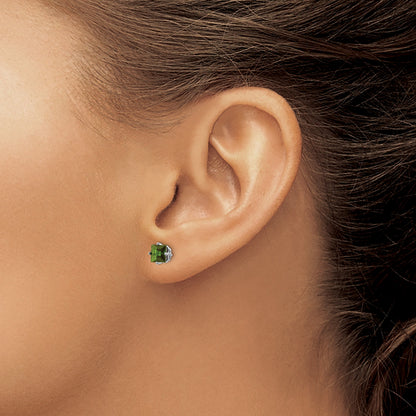 14k White Gold 5mm Princess Green Tourmaline Post Earrings