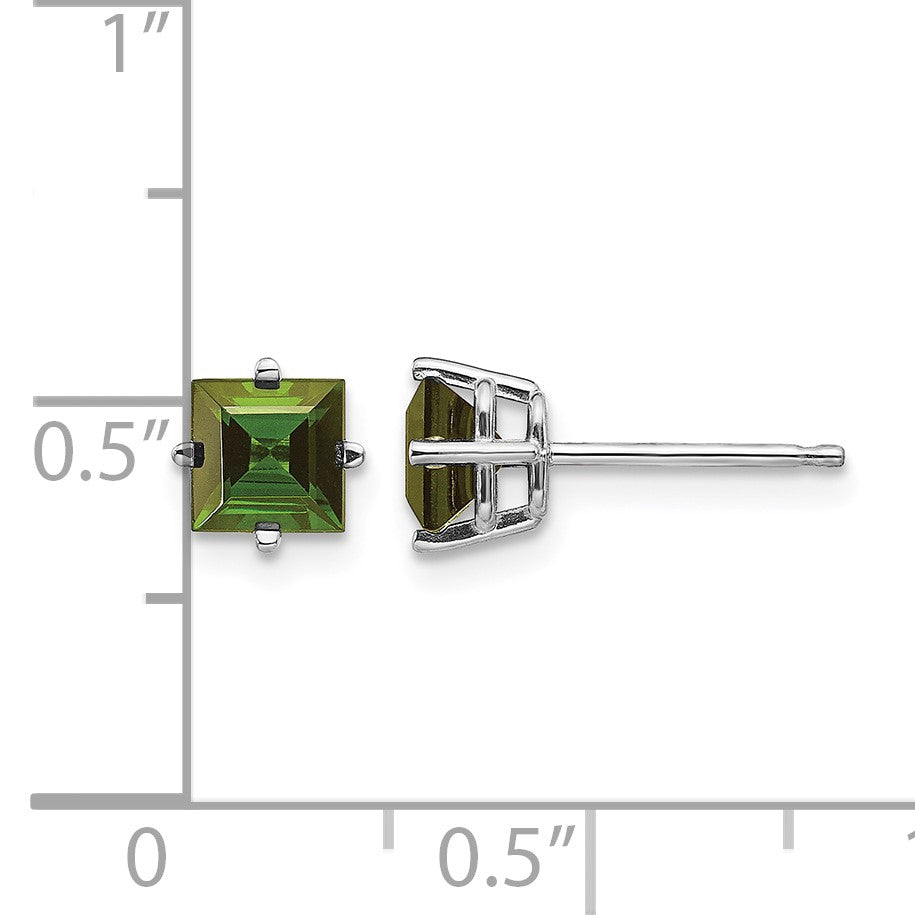 14k White Gold 5mm Princess Green Tourmaline Post Earrings