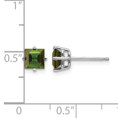 14k White Gold 5mm Princess Green Tourmaline Post Earrings