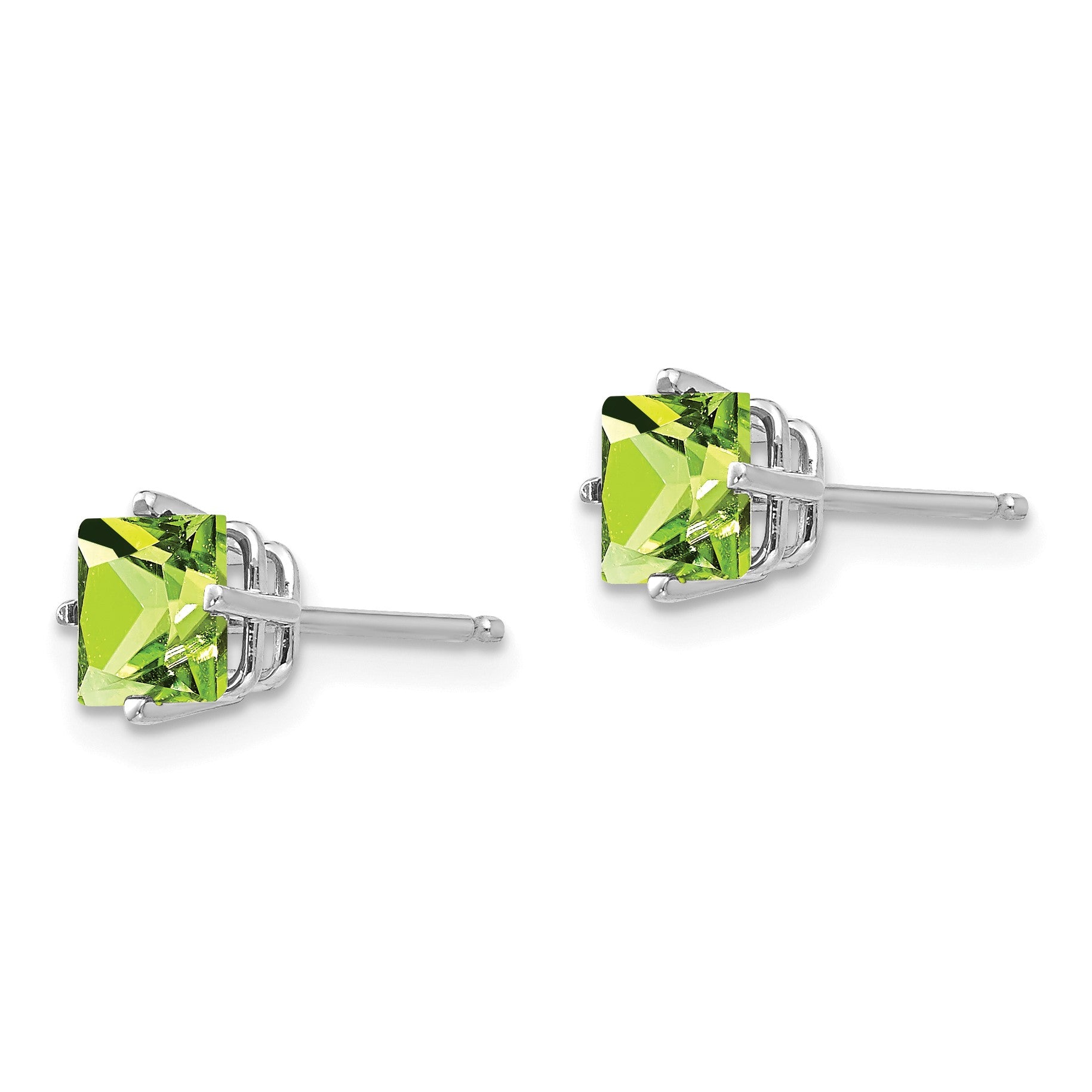 14k White Gold 5mm Square Step-Cut Peridot Post Earrings