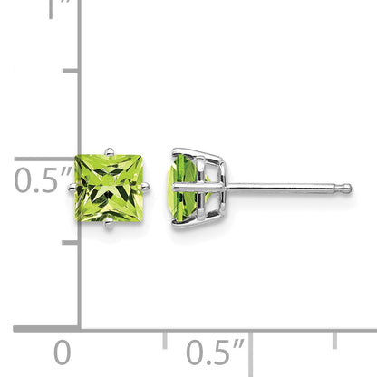 14k White Gold 5mm Square Step-Cut Peridot Post Earrings