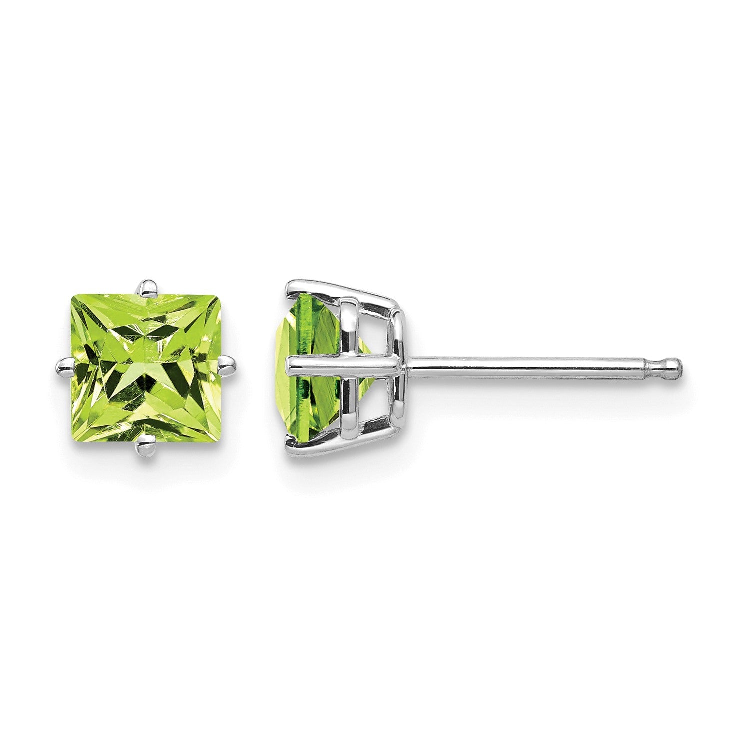 14k White Gold 5mm Square Step-Cut Peridot Post Earrings