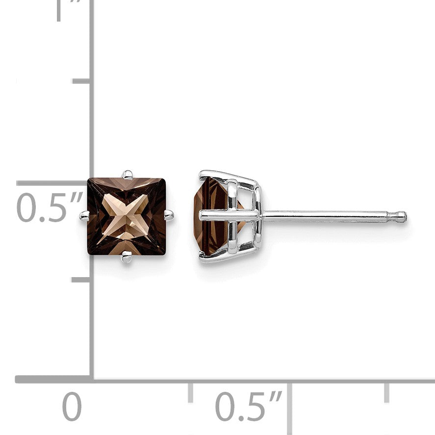 14k White Gold 5mm Square Smoky Quartz Post Earrings