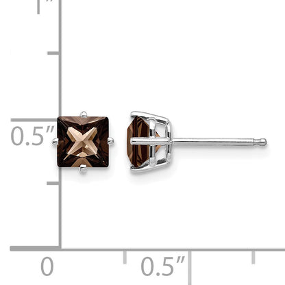 14k White Gold 5mm Square Smoky Quartz Post Earrings