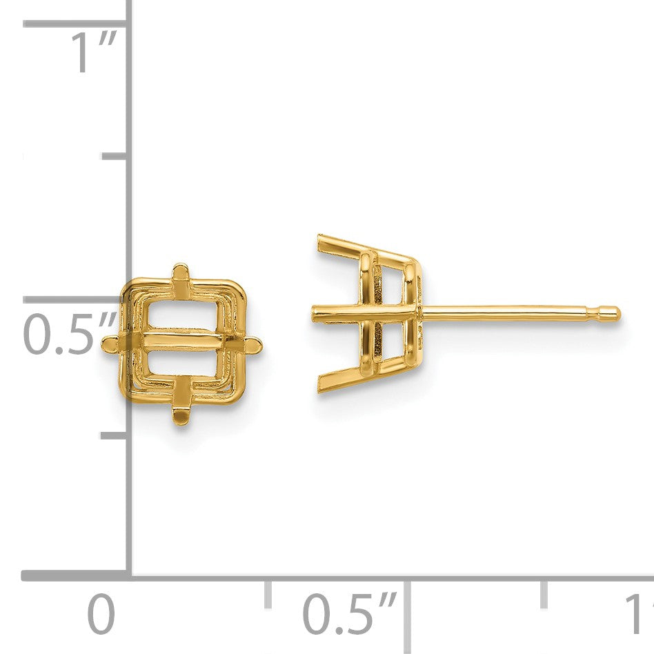 14k 6mm Square Post Earring Mountings