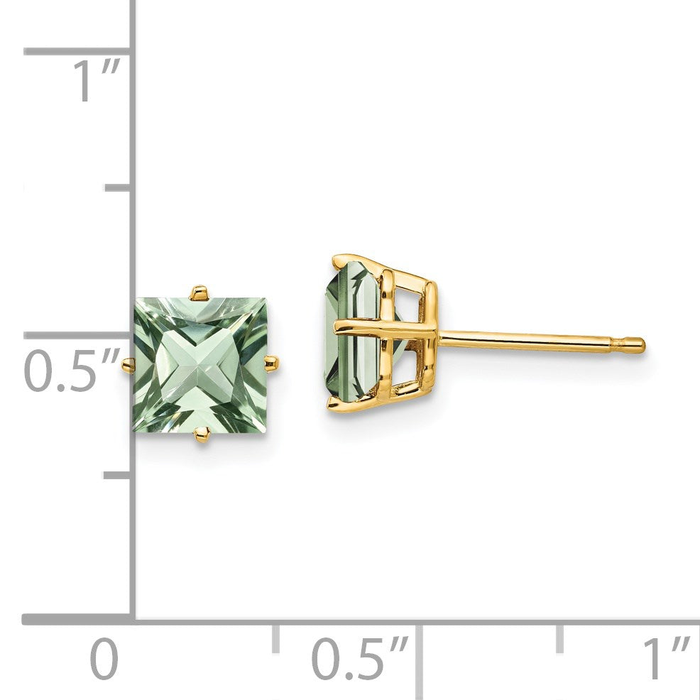 14k 6mm Square Green Quartz Post Earrings