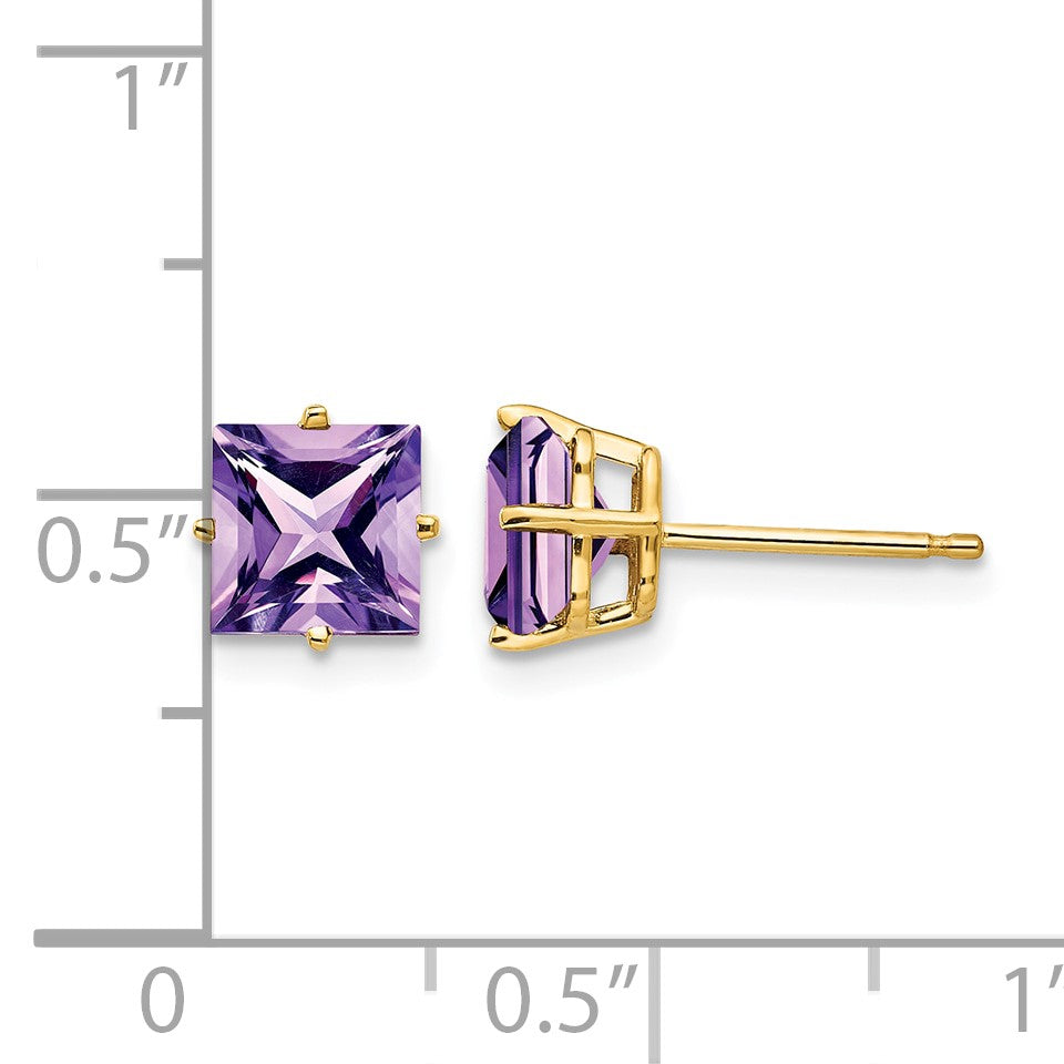 14k 6mm Princess-cut Amethyst Post Earrings