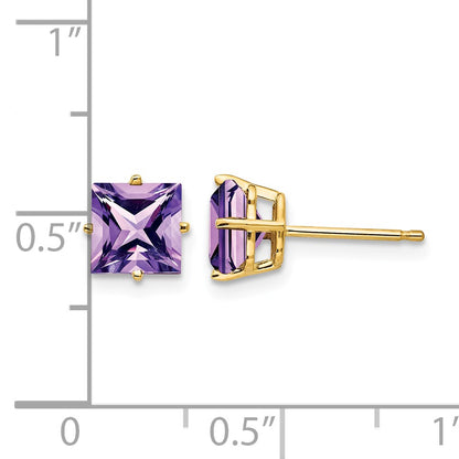 14k 6mm Princess-cut Amethyst Post Earrings
