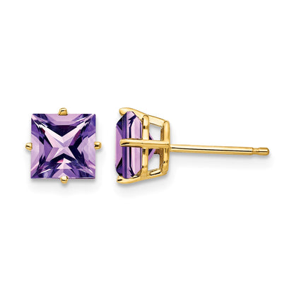 14k 6mm Princess-cut Amethyst Post Earrings