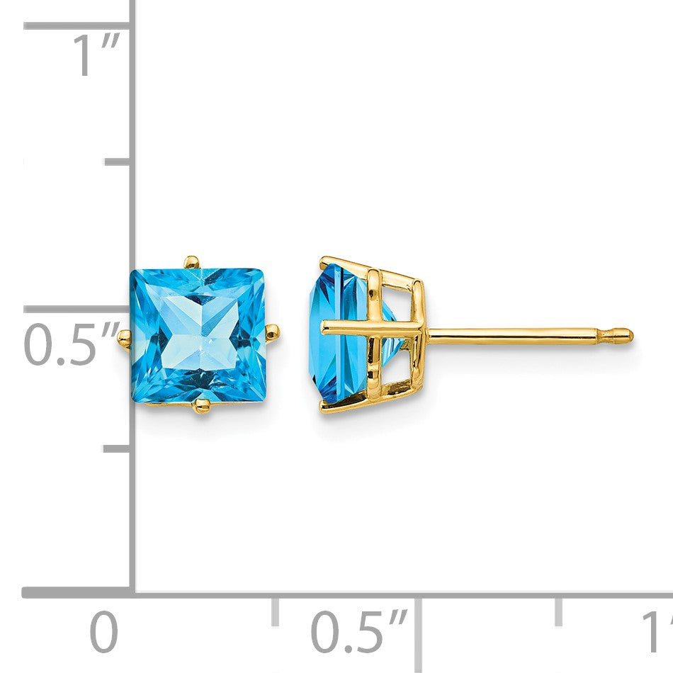 14k 6mm Princess-cut Blue Topaz Post Earrings