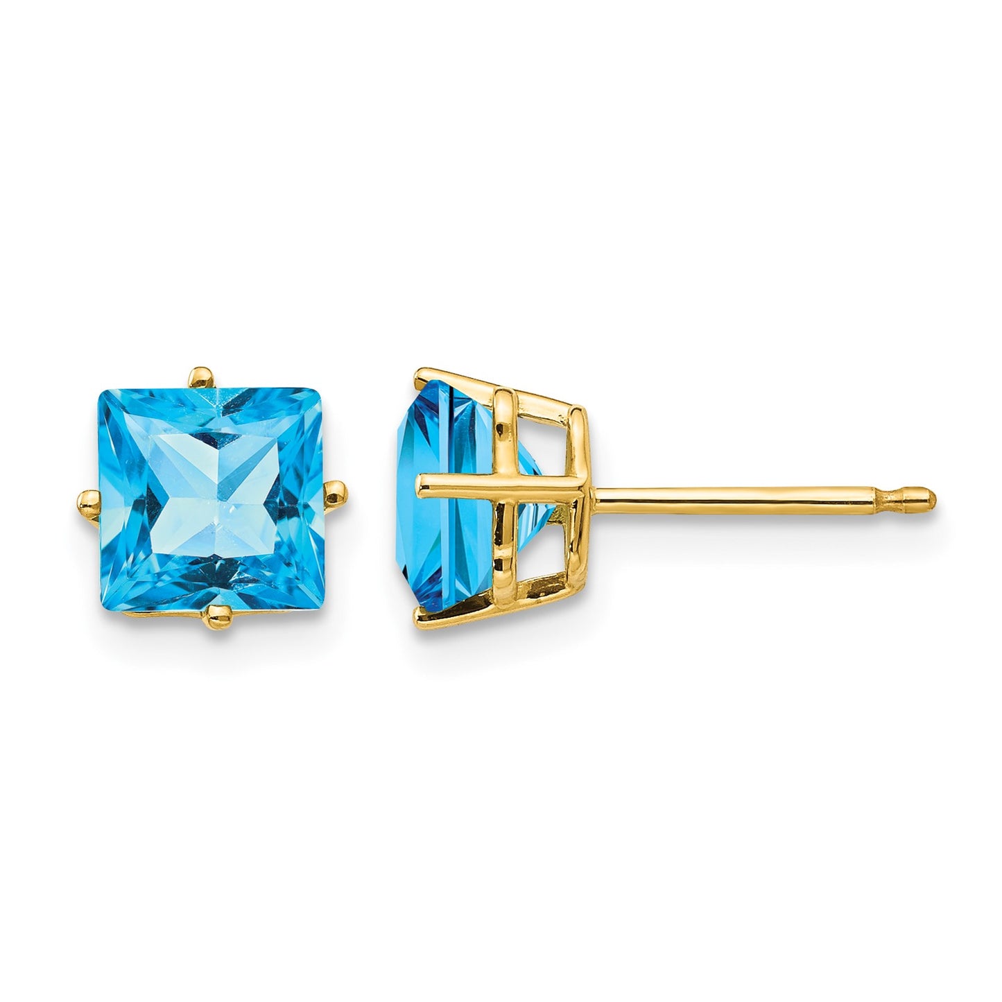 14k 6mm Princess-cut Blue Topaz Post Earrings