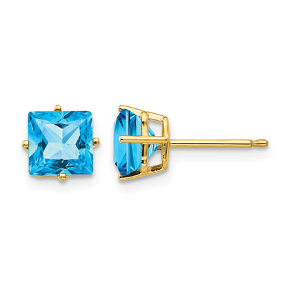 14k 6mm Princess-cut Blue Topaz Post Earrings