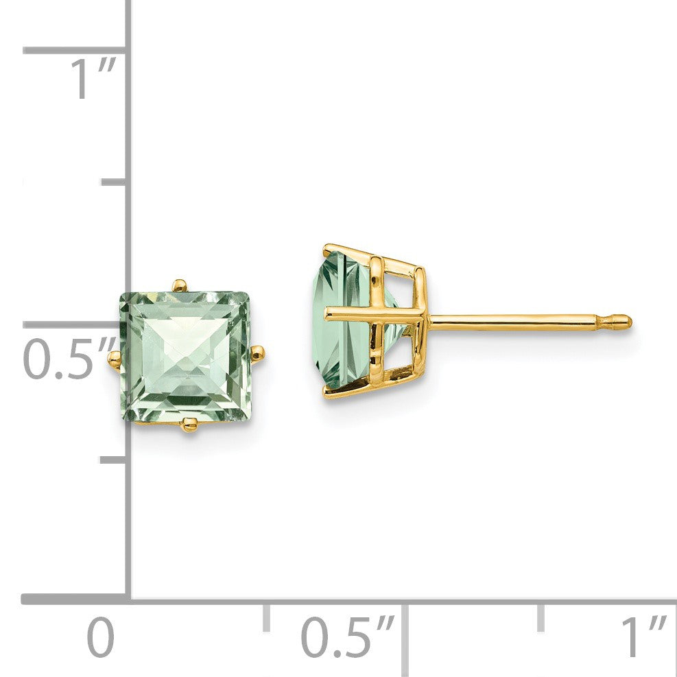 14k 6mm Square Checker-Cut Green Quartz Post Earrings