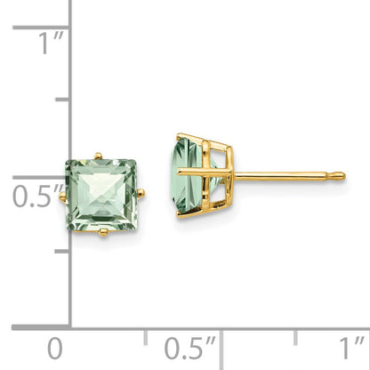 14k 6mm Square Checker-Cut Green Quartz Post Earrings