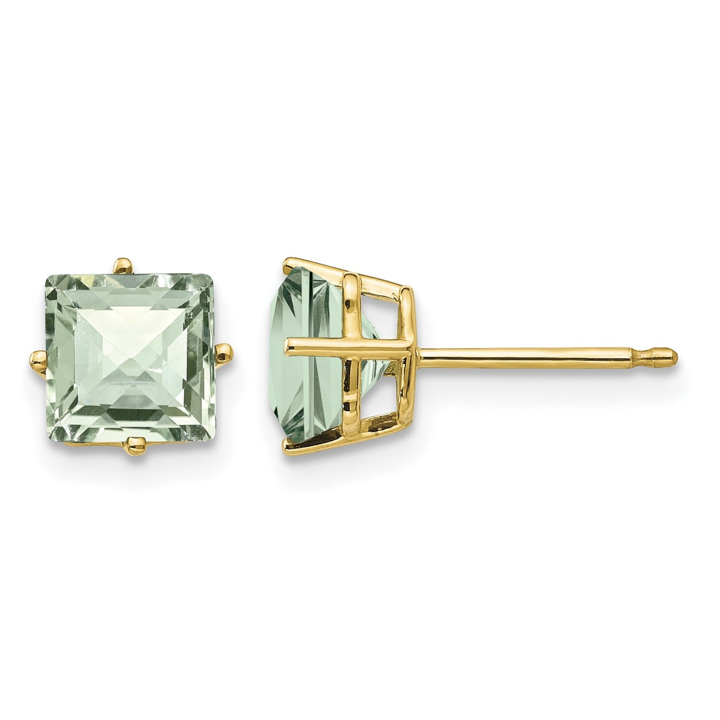 14k 6mm Square Checker-Cut Green Quartz Post Earrings