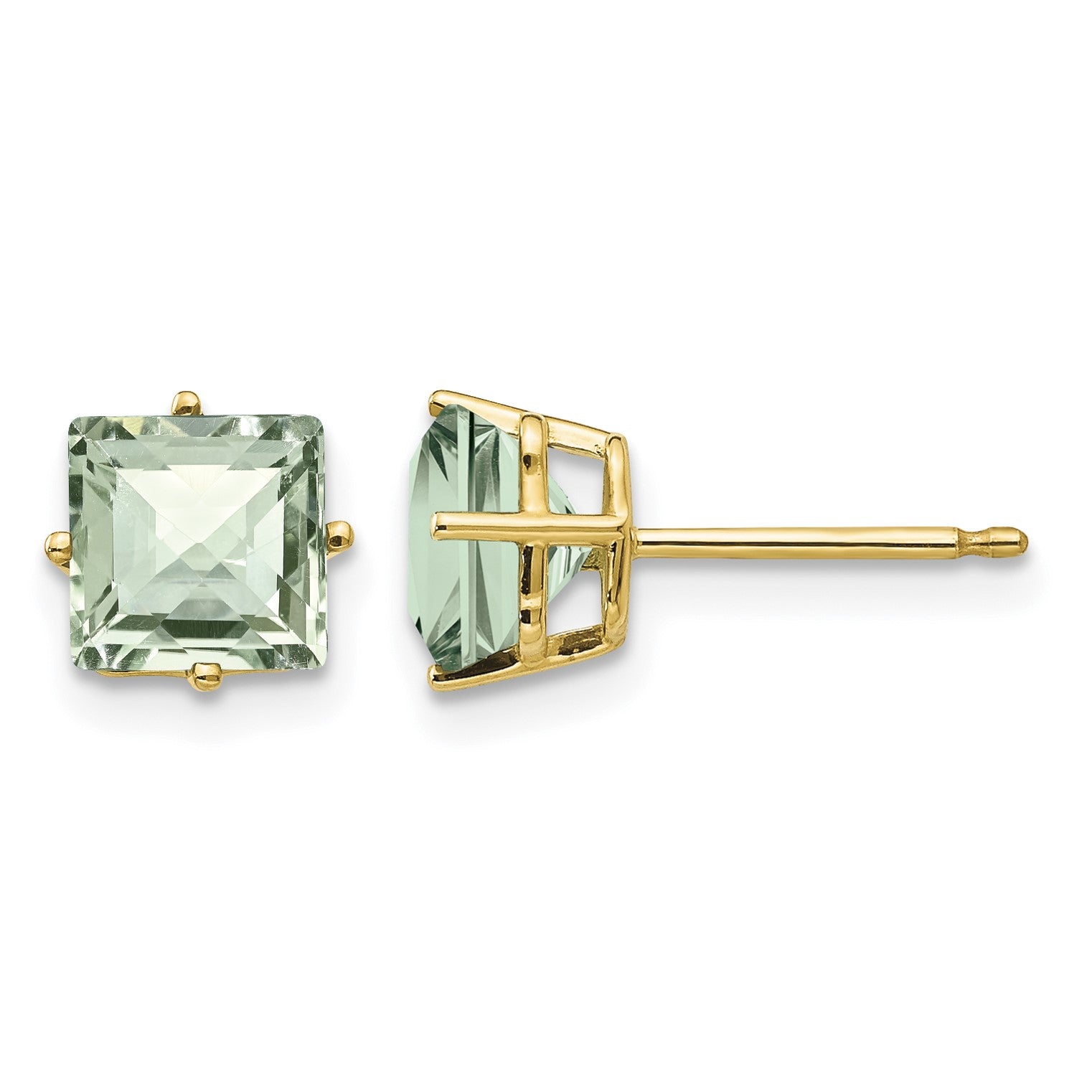 14k 6mm Square Checker-Cut Green Quartz Post Earrings