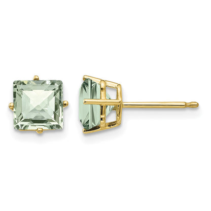 14k 6mm Square Checker-Cut Green Quartz Post Earrings
