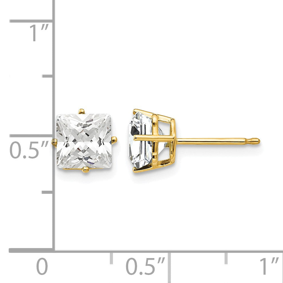 14k 6mm Princess-cut Cubic Zirconia Post Earrings