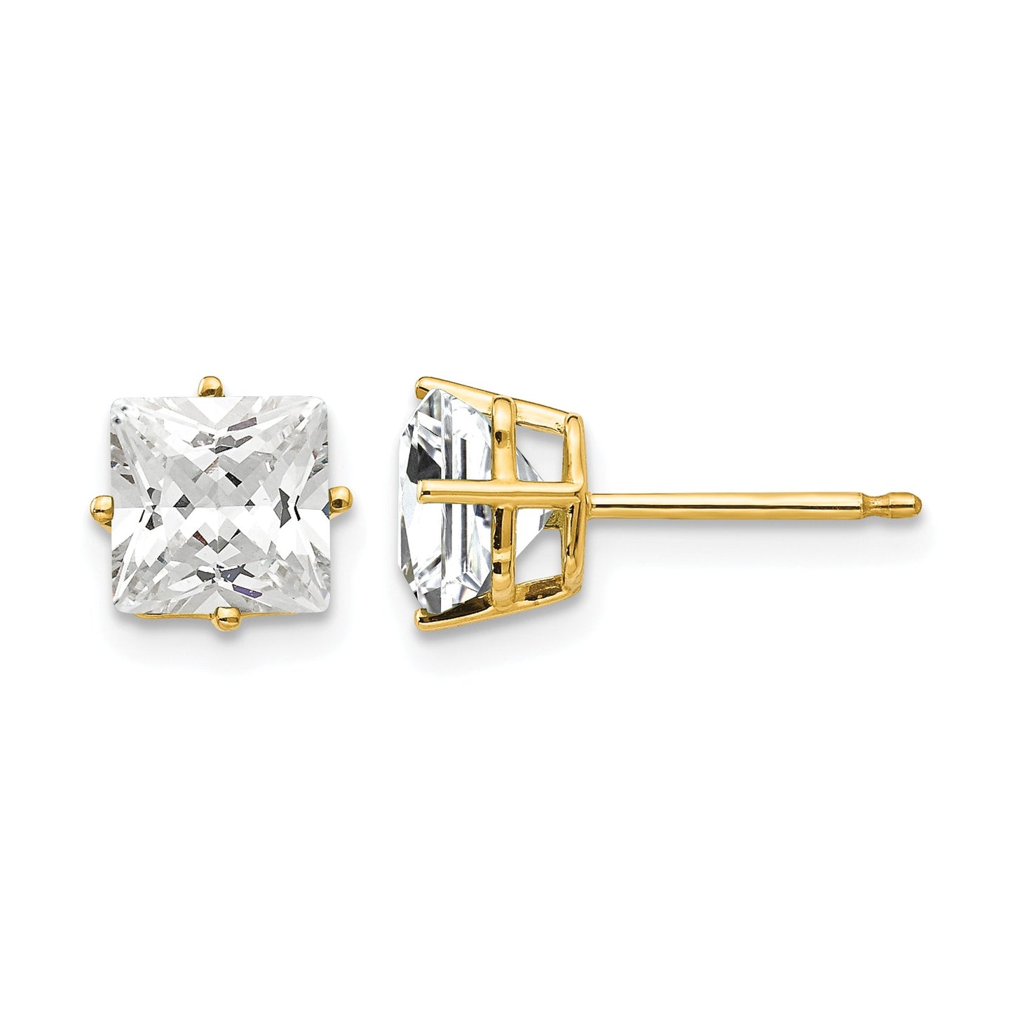 14k 6mm Princess-cut Cubic Zirconia Post Earrings