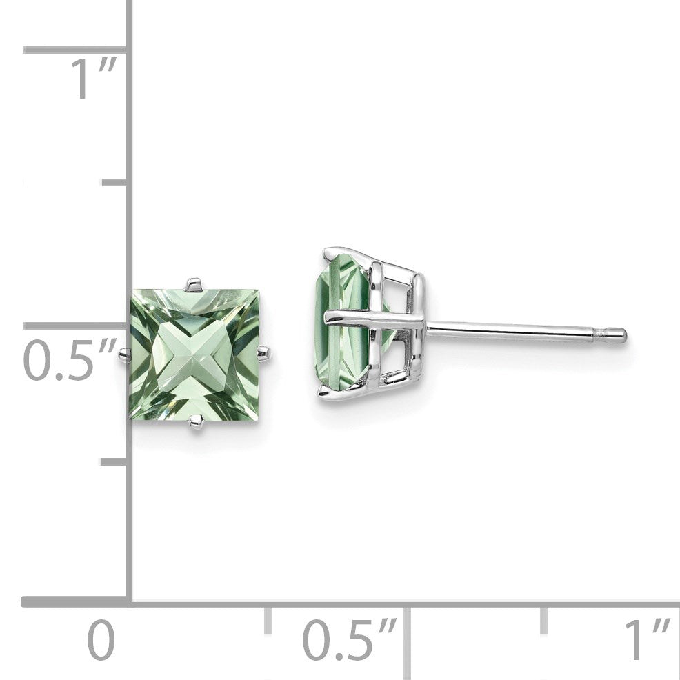 14k White Gold 6mm Square Green Quartz Post Earrings