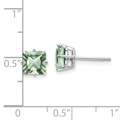 14k White Gold 6mm Square Green Quartz Post Earrings