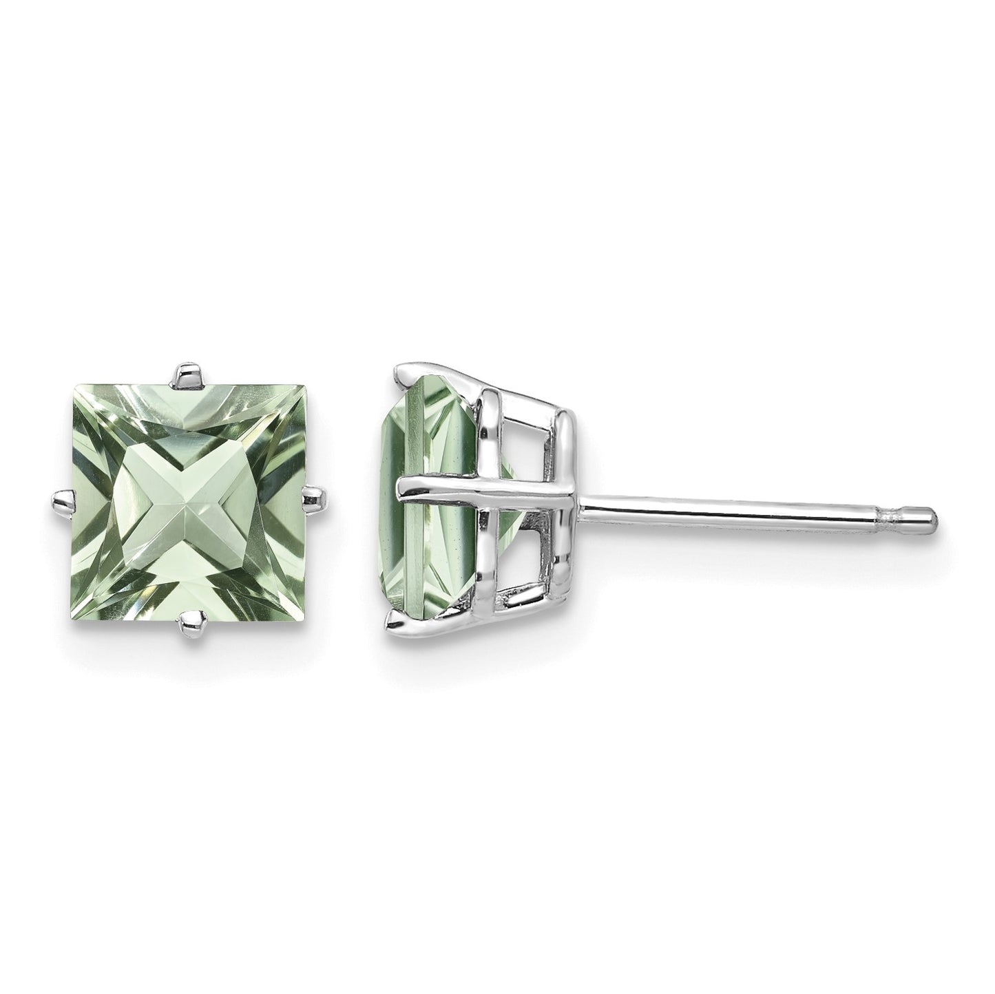 14k White Gold 6mm Square Green Quartz Post Earrings