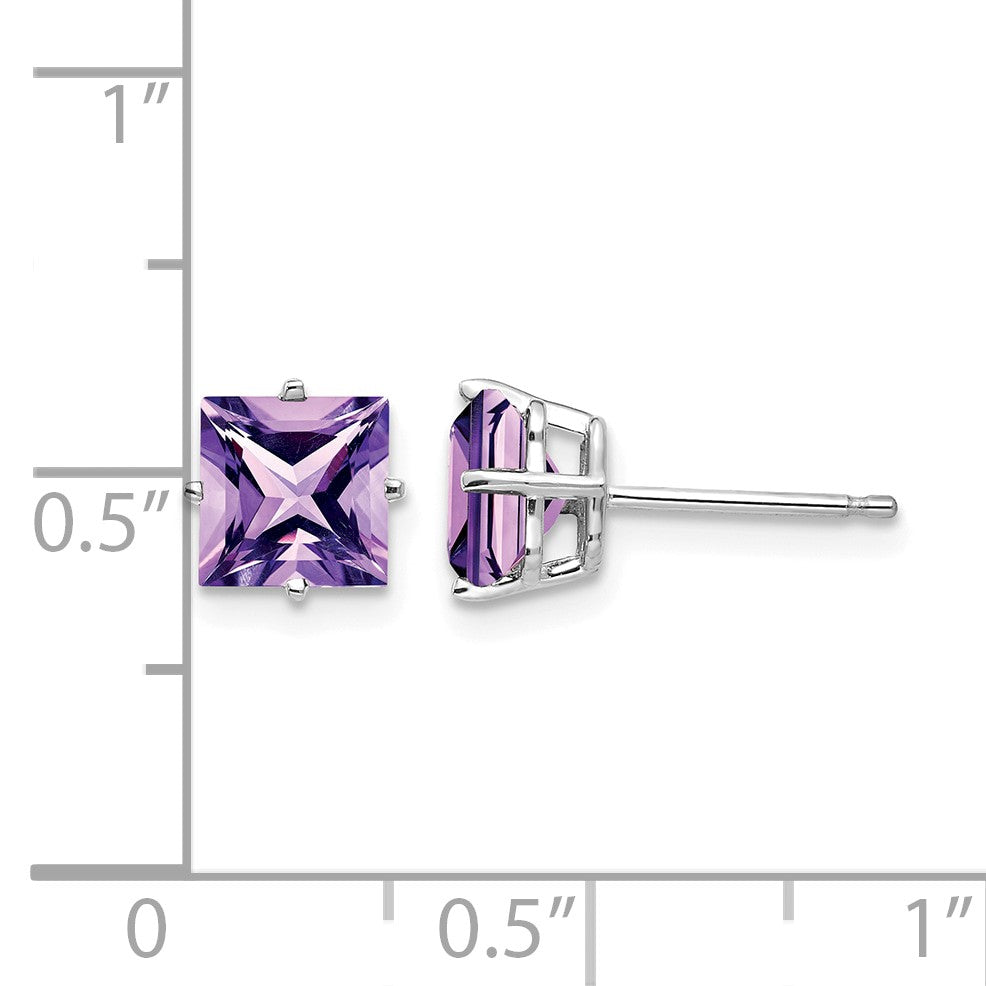 14k White Gold 6mm Princess-cut Amethyst Post Earrings