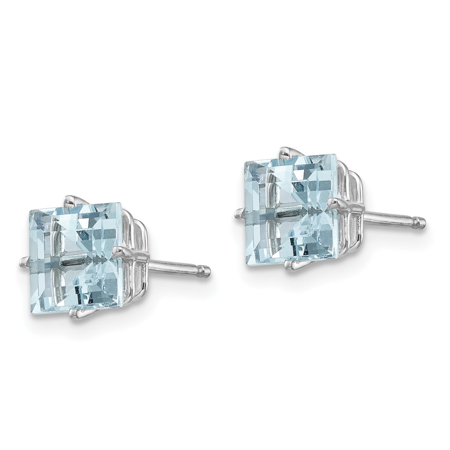 14k White Gold 5mm Princess Aquamarine Post Earrings