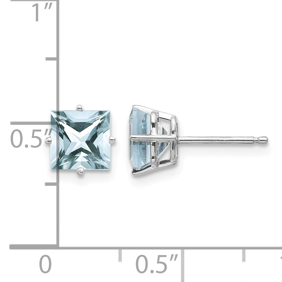 14k White Gold 5mm Princess Aquamarine Post Earrings