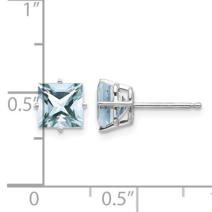 14k White Gold 5mm Princess Aquamarine Post Earrings