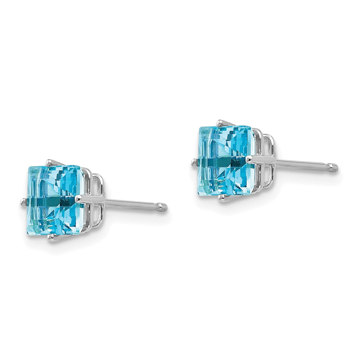 14k White Gold 6mm Princess-cut Blue Topaz Post Earrings