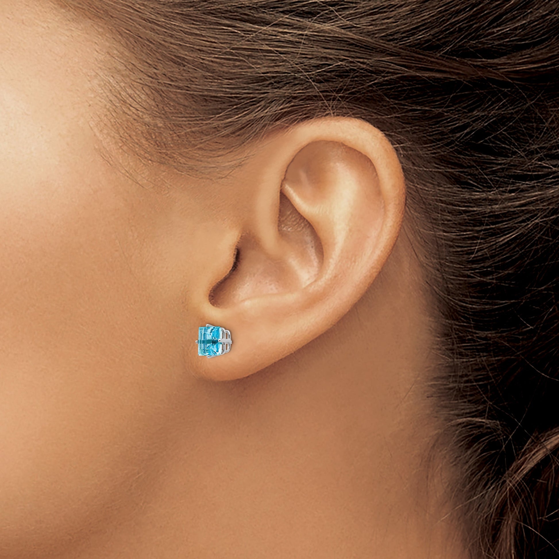 14k White Gold 6mm Princess-cut Blue Topaz Post Earrings