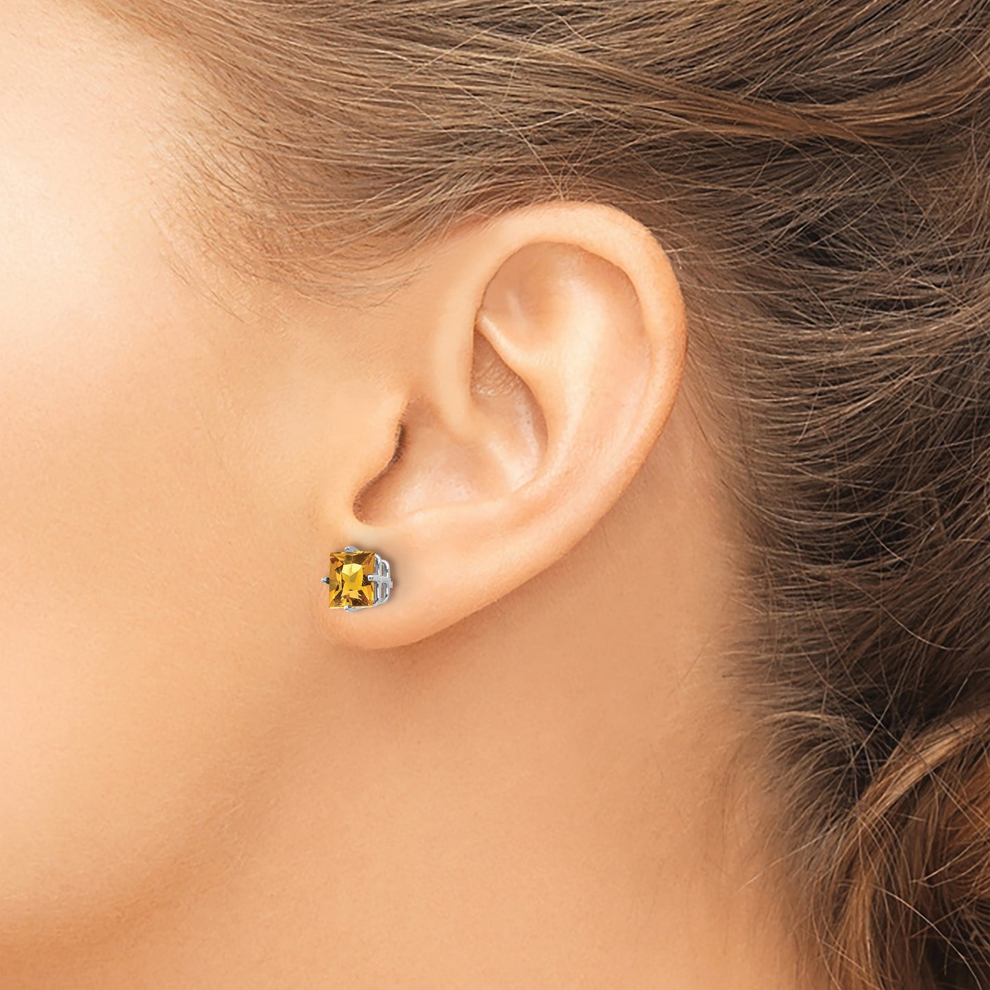 14k White Gold 6mm Princess-cut Citrine Post Earrings