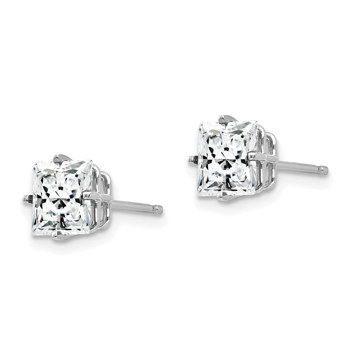 14k White Gold 6mm Princess-cut Cubic Zirconia Post Earrings