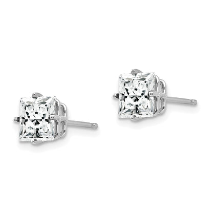 14k White Gold 6mm Princess-cut Cubic Zirconia Post Earrings