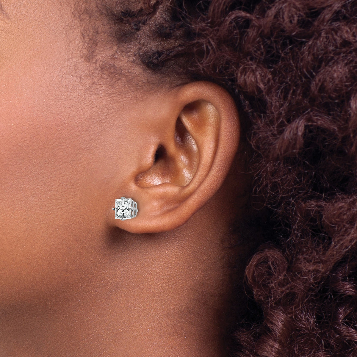 14k White Gold 6mm Princess-cut Cubic Zirconia Post Earrings