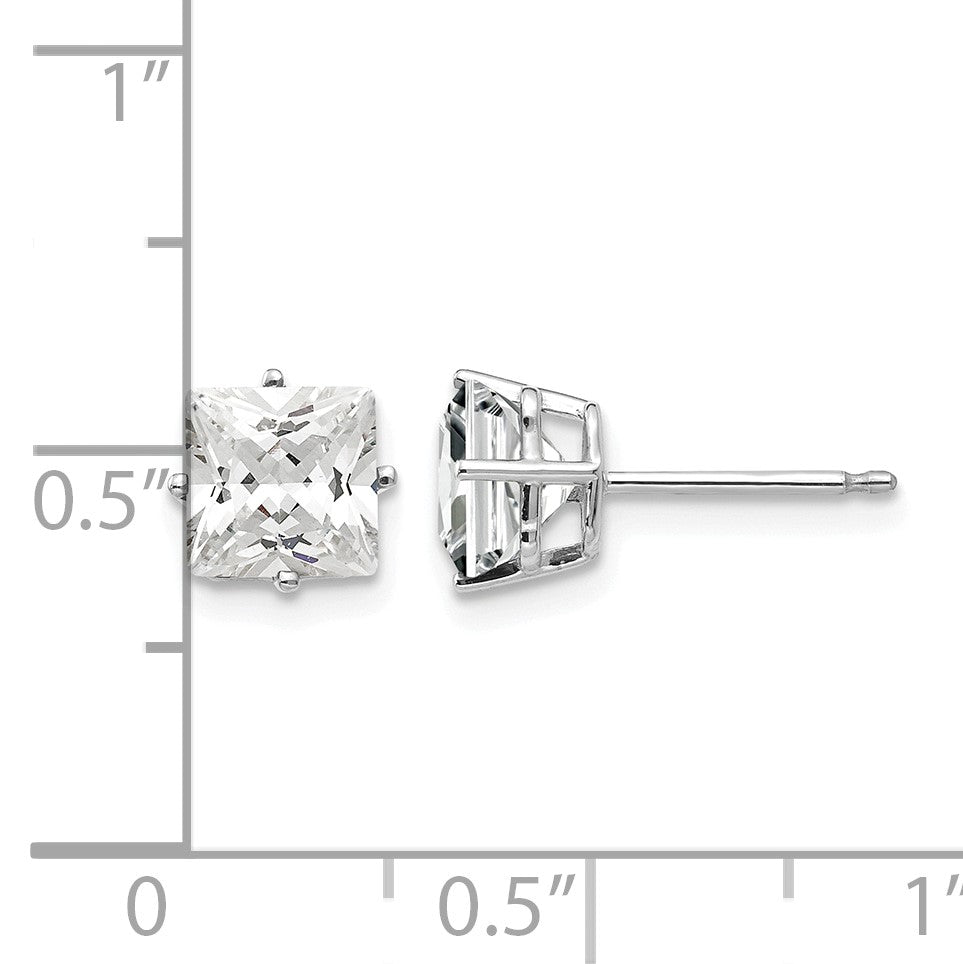 14k White Gold 6mm Princess-cut Cubic Zirconia Post Earrings